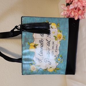 Patricia Nash Toscano Travel Poster Leather Tote Shoulder Bag